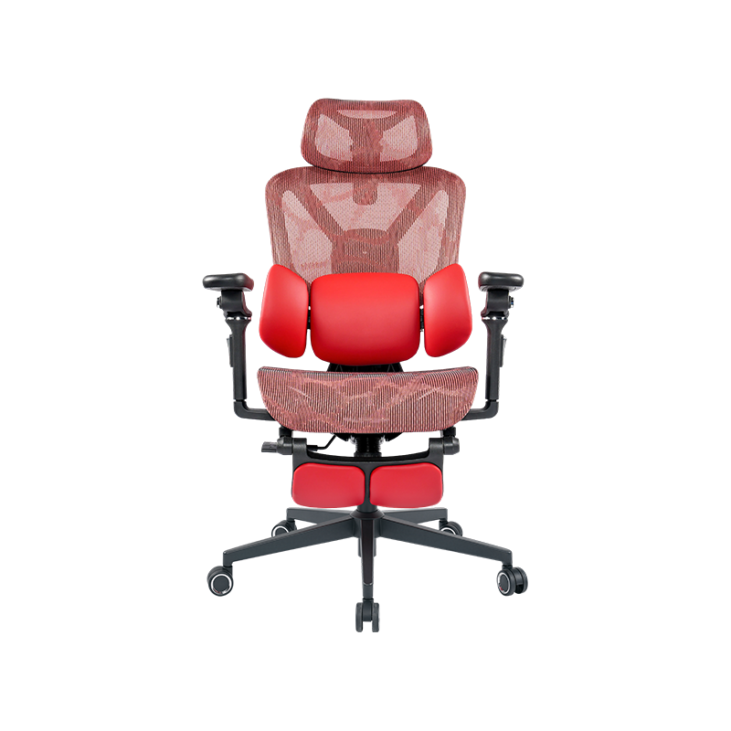 Silla de oficina ergonómica de tela de malla negra y roja<br>3003 con reposabrazos y reposapiés 5D