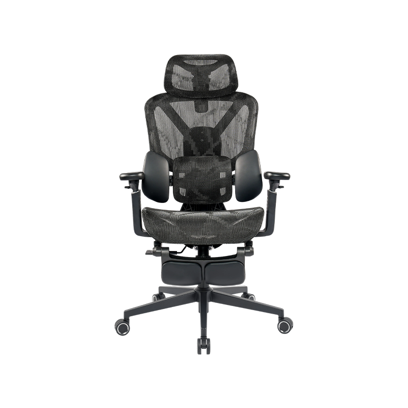 Silla de oficina ergonómica de tela de malla negra<br>3003 con reposabrazos y reposapiés 5D