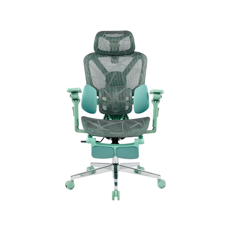 Silla de oficina ergonómica de tela de malla verde<br>3003 con reposabrazos y reposapiés 5D