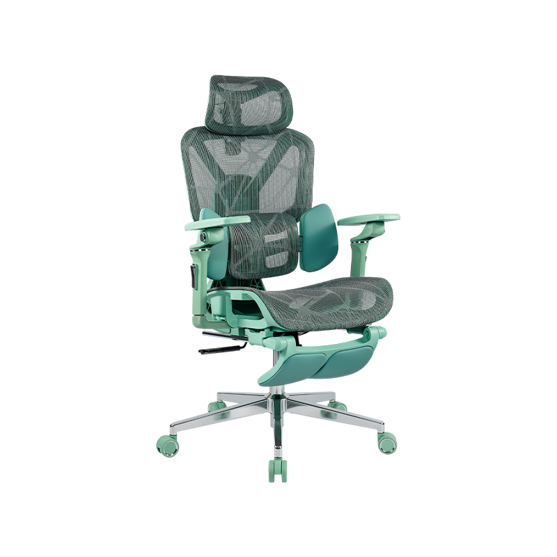 Silla de oficina ergonómica de tela de malla verde<br>3003 con reposabrazos y reposapiés 5D