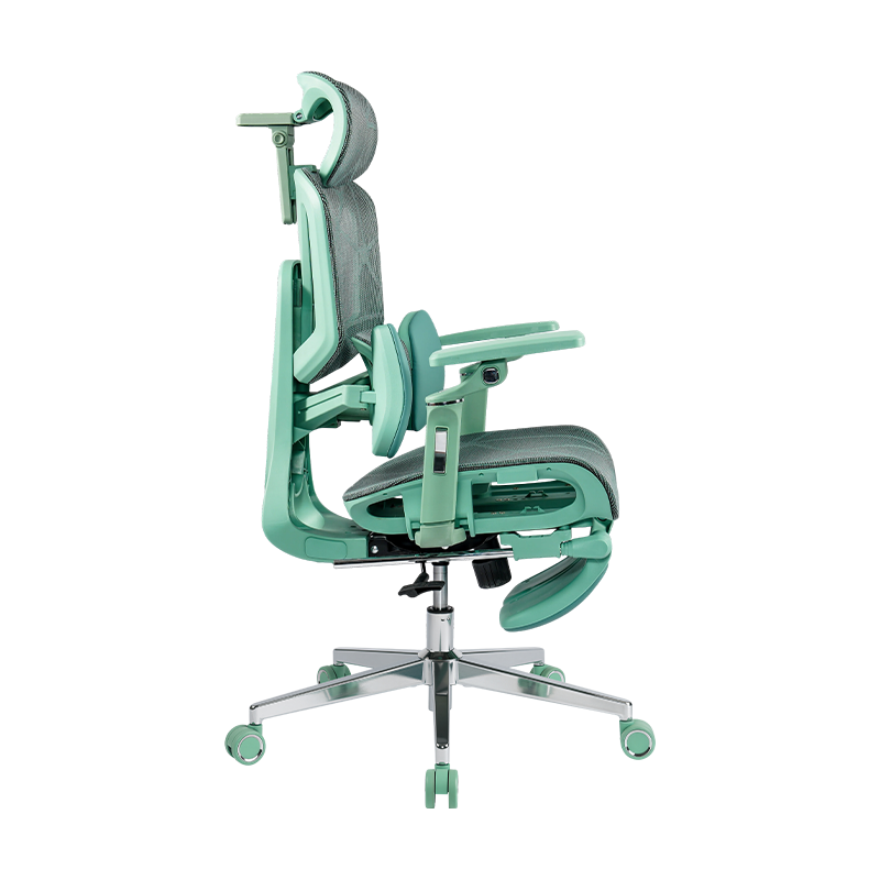 Silla de oficina ergonómica de tela de malla verde<br>3003 con reposabrazos y reposapiés 5D