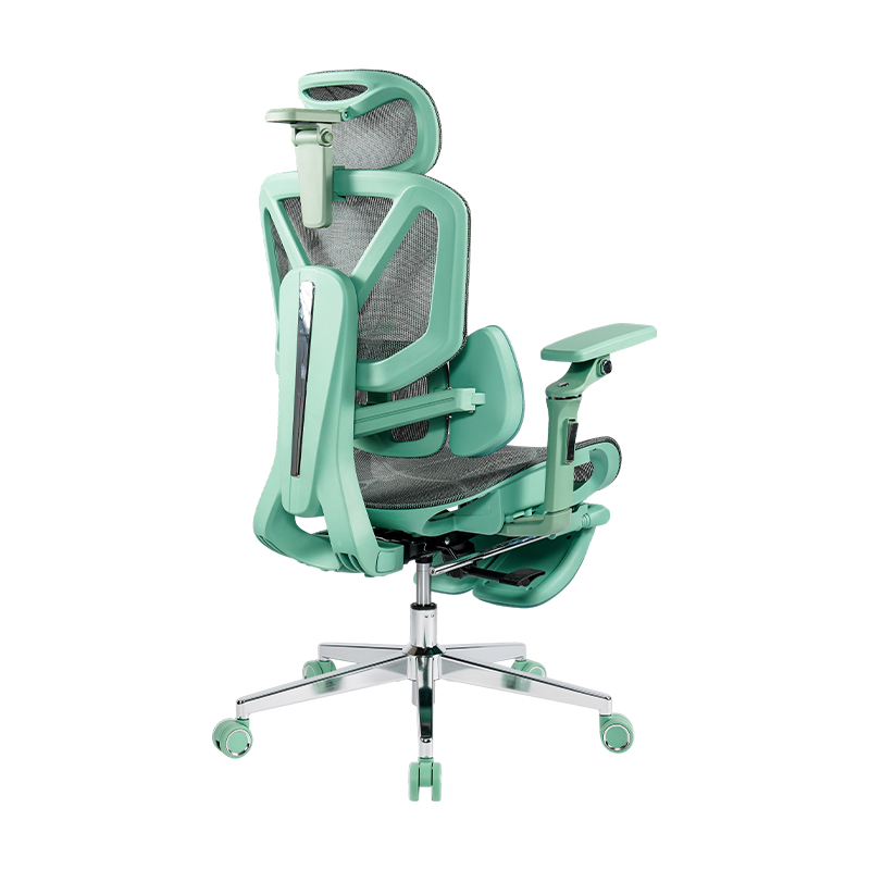 Silla de oficina ergonómica de tela de malla verde<br>3003 con reposabrazos y reposapiés 5D