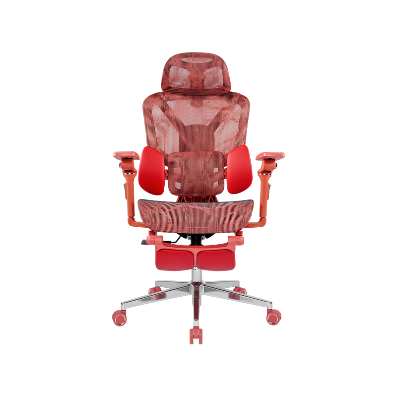 Silla de oficina ergonómica de tela de malla roja<br>3003 con reposabrazos y reposapiés 5D