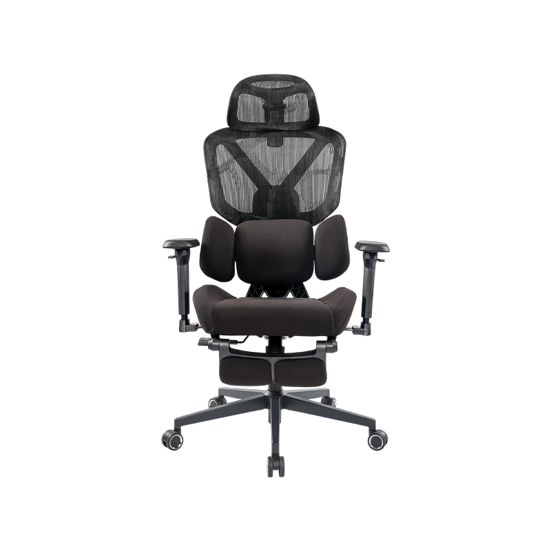 Silla de oficina ergonómica de tela de algodón negra<br>3003 con reposabrazos y reposapiés 5D